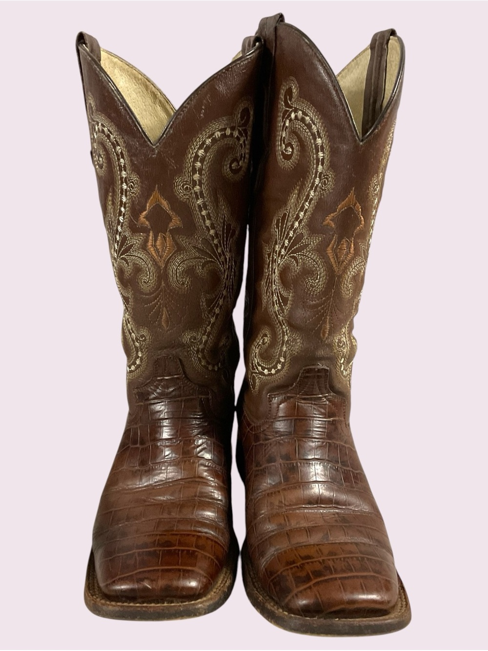 Ferrini Women's Size 9B Brown Alligator Print Leather Square Toe Western Boots